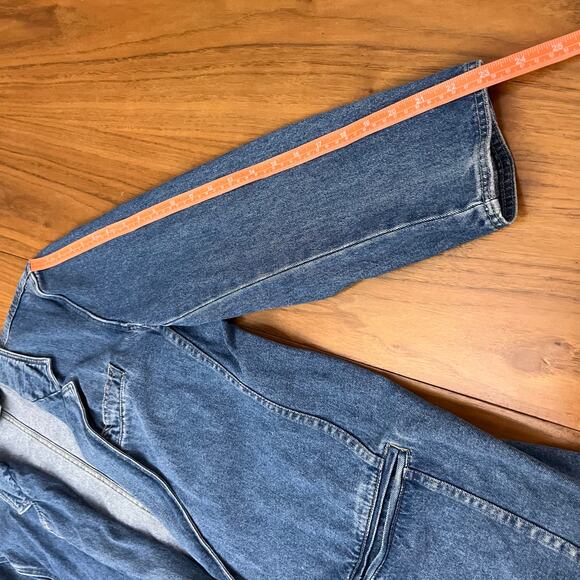 Baccini Denim Blazer Size 14 Vintage 90s Cotton Jacket One Button Long Line - Picture 11 of 12